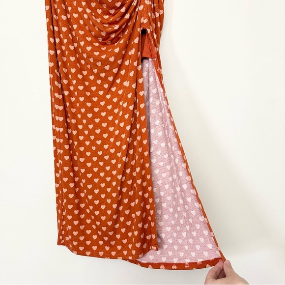 Free People Lakeside Midi Dress Hearts Printed Orange Ginger Combo - Picture 13 of 15